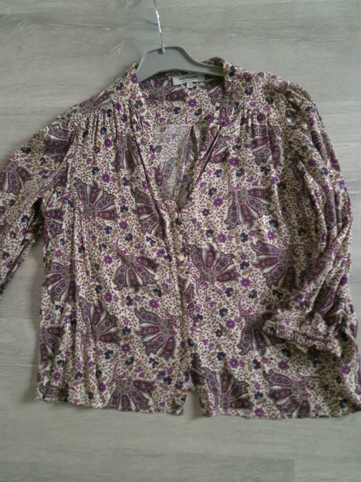 Morgan blouse mt 42, 3/4 mouw, glitterdraadje, Ophalen of Verzenden, Zo goed als nieuw, Maat 42/44 (L), Paars