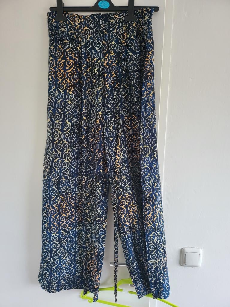 Comfortabele wijde broek met goudkleurig patroon, Kleding | Dames, Blauw, Ophalen of Verzenden, Maat 34 (XS) of kleiner, Lang