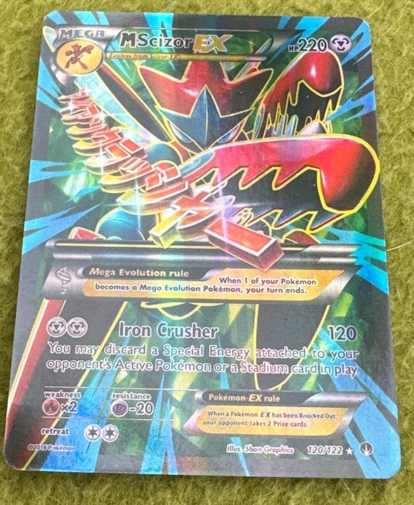 Pokémon Kaart: MEGA M Scizor EX 220 HP (120/122), Ophalen of Verzenden, Zo goed als nieuw, Losse kaart