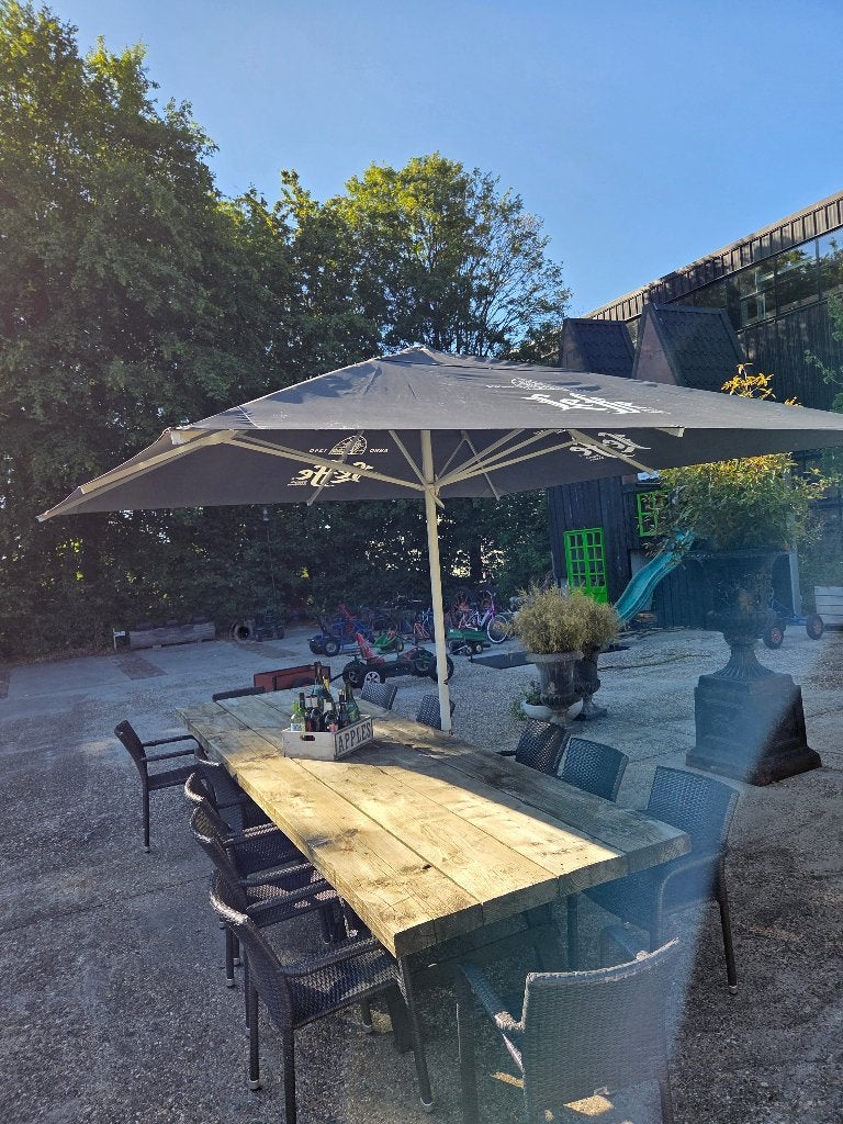 1 Leffe Parasol, 4x4M, excl. Parasolvoet, Ophalen, Gebruikt, Meer dan 4 meter, Overige typen