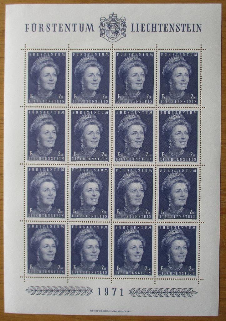 Liechtenstein, Vorstin Gina, compleet velletje, 1971, Verzenden, Overige landen, Postfris