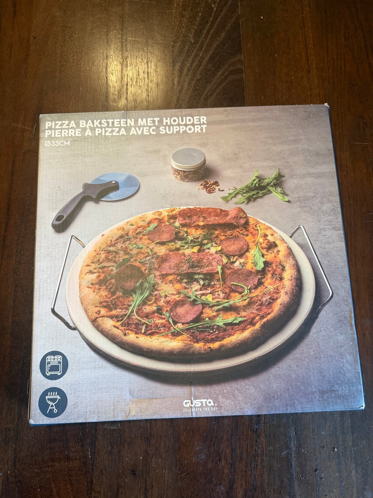 Gusta Pizzasteen met Houder - Ø33cm, Overige typen, Nieuw, Gusta, Ophalen of Verzenden