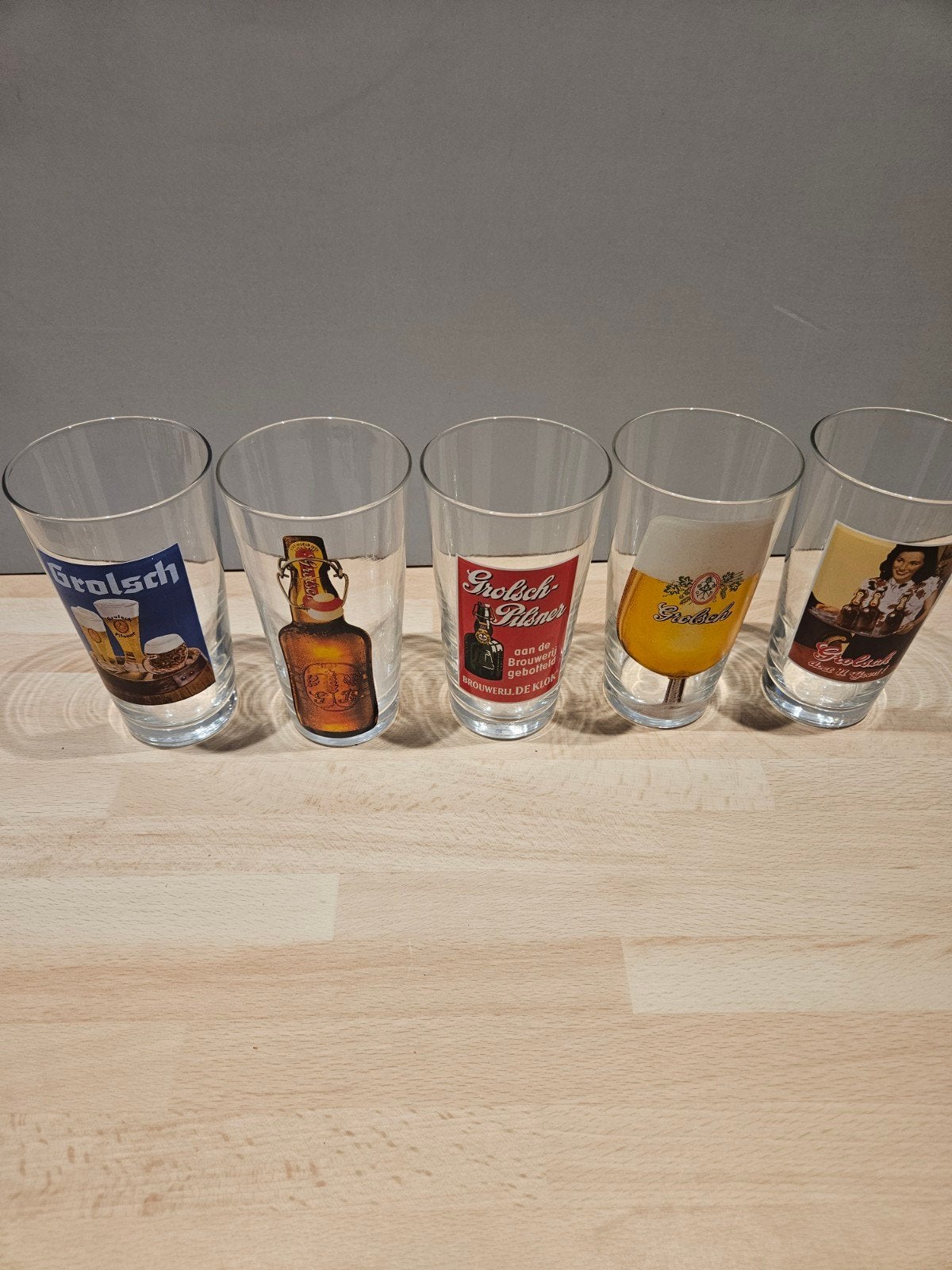 Set van 5 Grolsch bierglazen - Vintage design, Ophalen of Verzenden, Gebruikt, Glas of Glazen, Grolsch