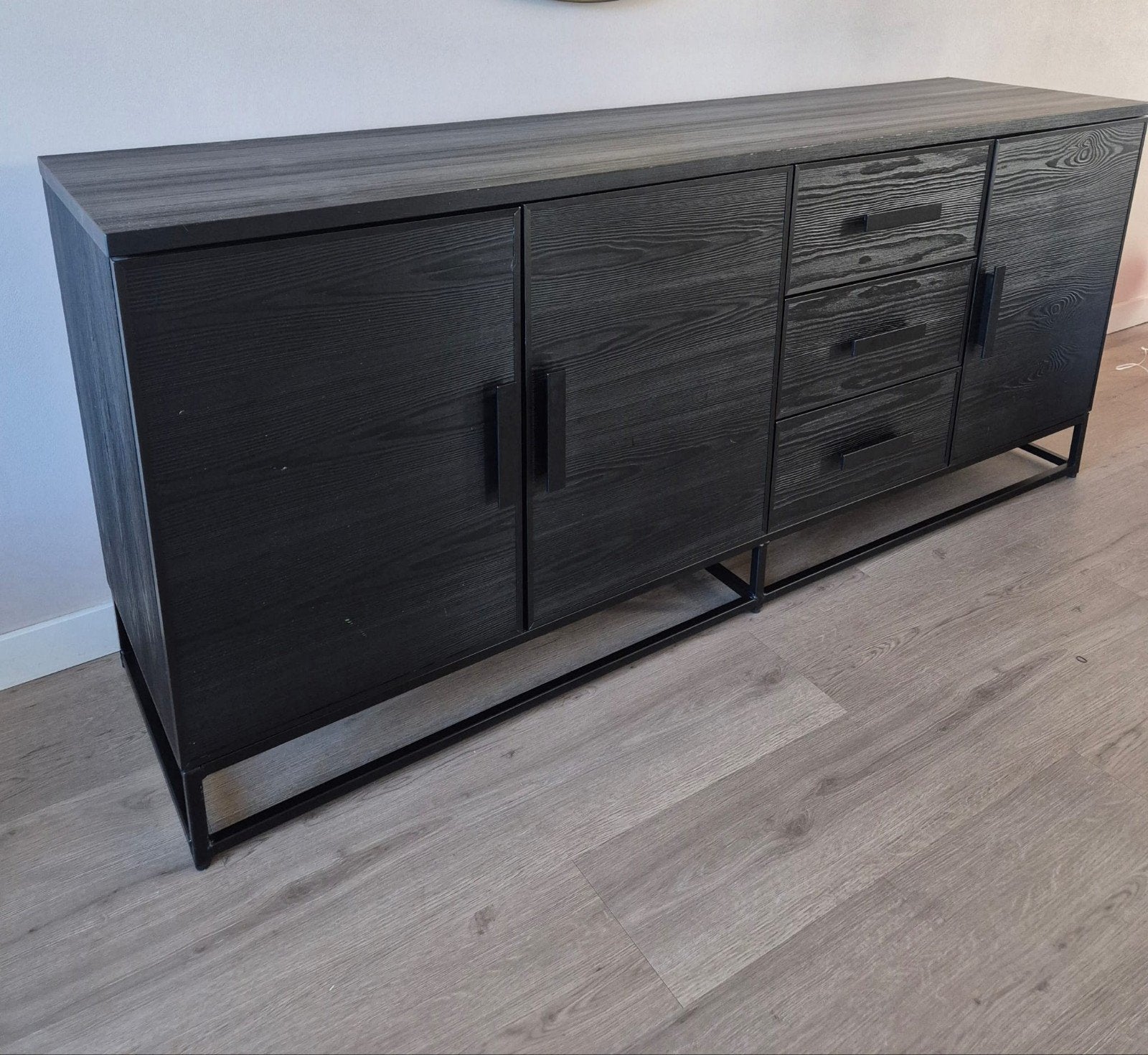 Haco Dressoir Zwart - 200x50x86cm, Gebruikt, Met lade(s), 200 cm of meer, 25 tot 50 cm