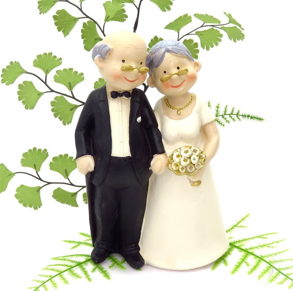 Zeer leuke gouden jubileum bruiloftpaar taarttopper., Ophalen of Verzenden, Nieuw, Versiering, Geboorte of Huwelijk