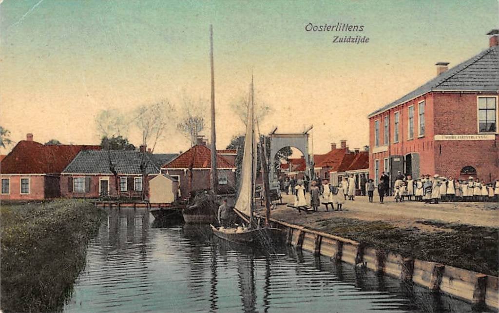 Oosterlittens Zuidzijde Café Biljartver Leeuwarden 1909 Volk, Verzamelen, Verzenden, Voor 1920, Gelopen, Friesland
