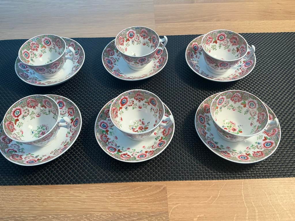 Set van 6 Victoriaanse Creamware Theekop en Schotels, Antiek en Kunst, Ophalen of Verzenden
