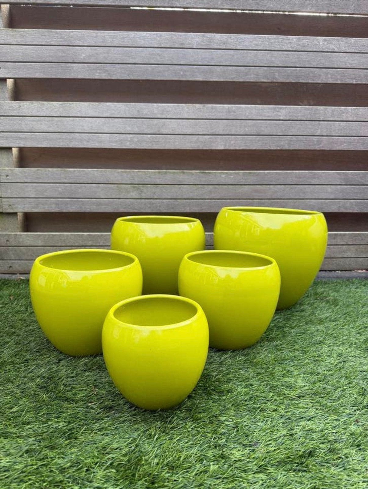 Set van 5 Groene Bloempotten - Diverse Maten, Tuin en Terras, Gebruikt, Rond, Binnen, Ophalen of Verzenden
