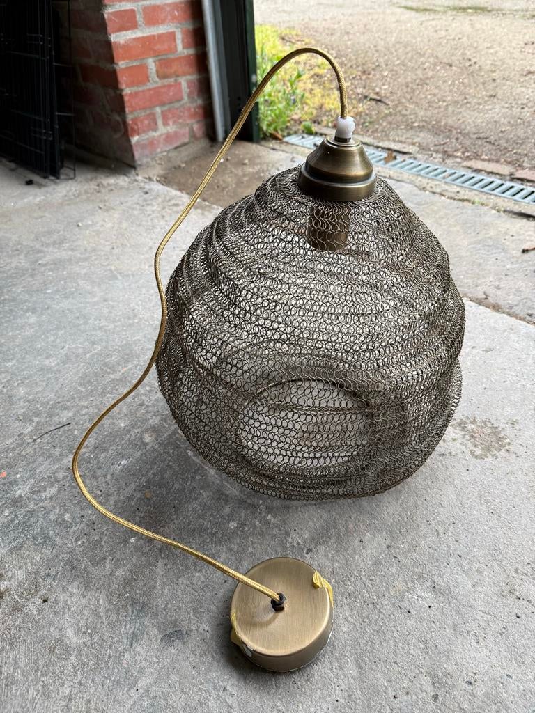 Hanglamp - gevlochten gaas / brons, Ophalen of Verzenden, Metaal, Minder dan 50 cm