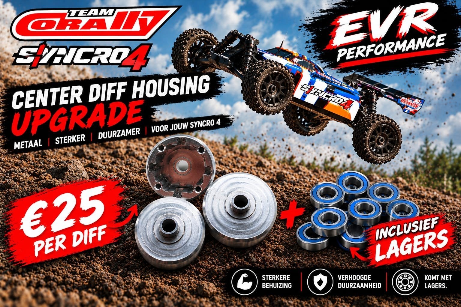 Team Corally  Aluminium 7075 Midden Differentieel Housing., Ophalen of Verzenden, Nieuw, Overige schalen, Onderdeel