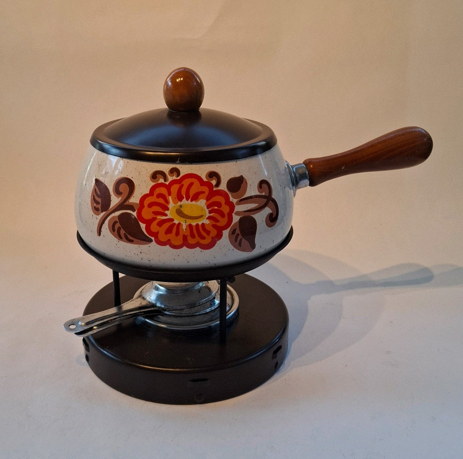 Vintage Retro Geëmailleerd Fonduestel, Ophalen of Verzenden, Zo goed als nieuw, Emaille