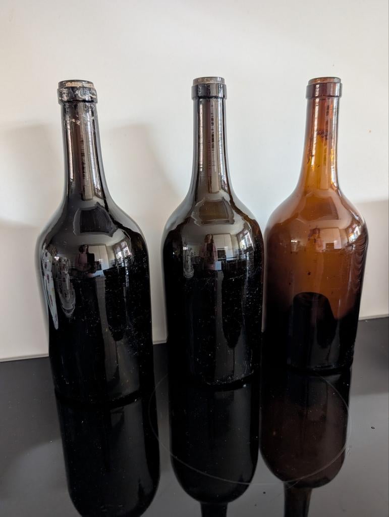 Oude Franse wijnflessen, bruine flessen, Ophalen of Verzenden, Gebruikt, Bruin, Glas