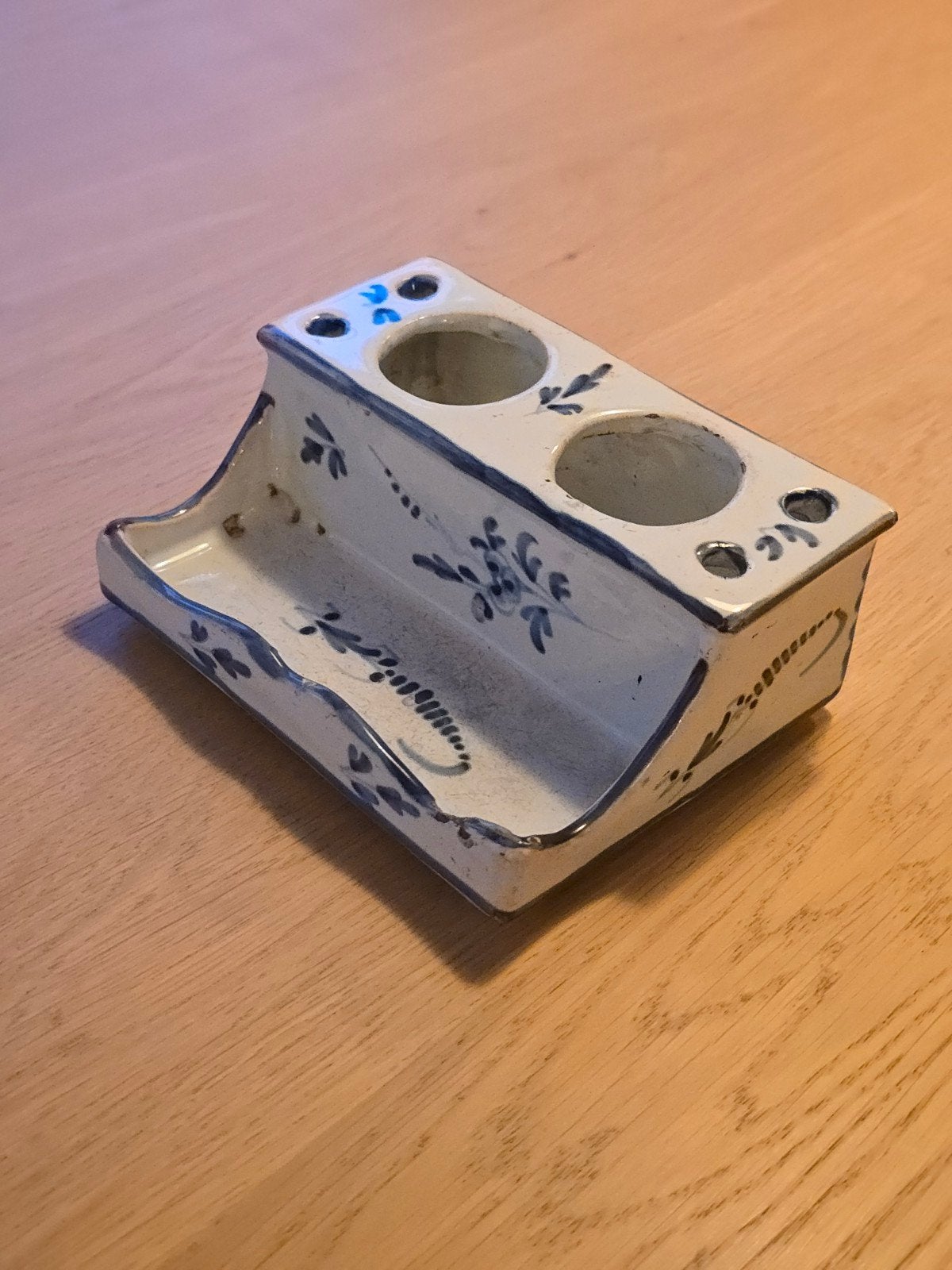 Prachtig aardewerk 17e / 18e-eeuwse inktstel, wit/blauw, Ophalen of Verzenden