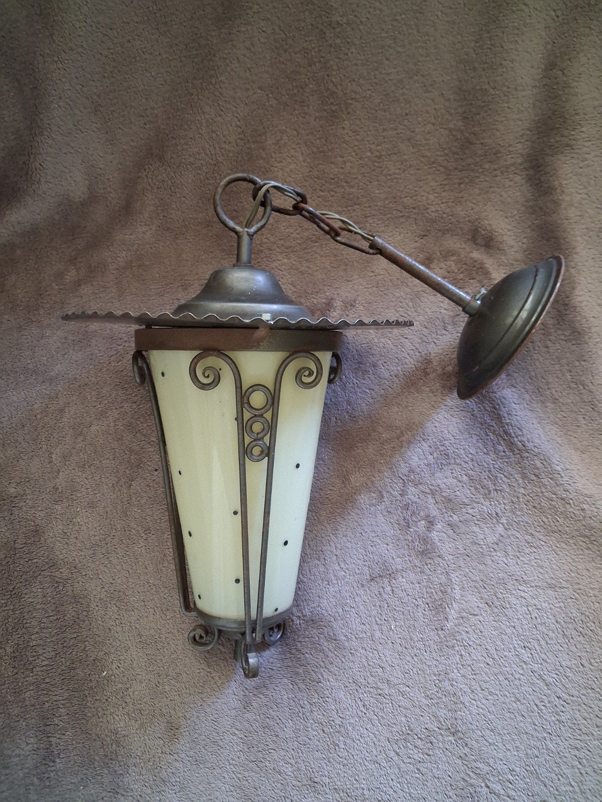 Antieke hanglamp met smeedijzeren details, Ophalen of Verzenden