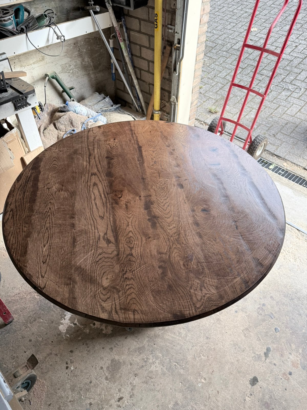 Handgemaakte tafel van 100% massief eikenhout, 100 tot 150 cm, Eikenhout, Zo goed als nieuw, Rechthoekig