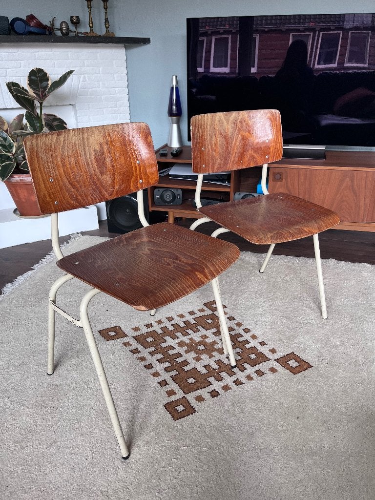 Vintage schoolstoelen, Ophalen, Gebruikt, Twee, Bruin
