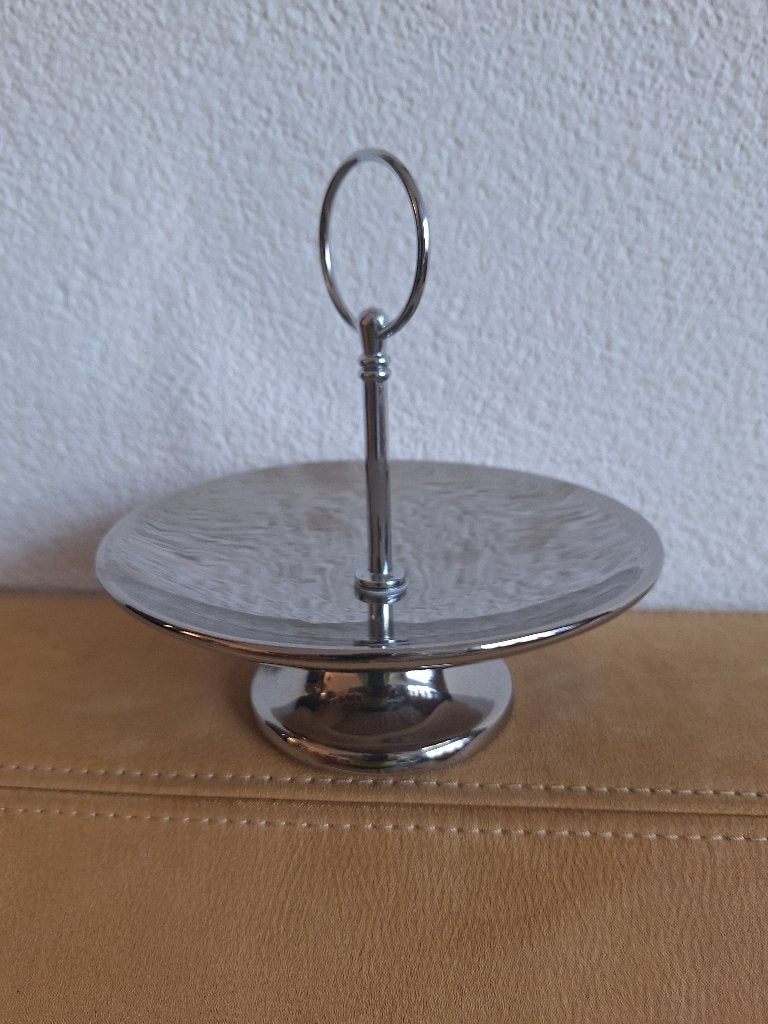 Bonbonschaal zilverkleurig steen en RVS, 15cm ø, Ophalen, Op voet, Schaal, Rond