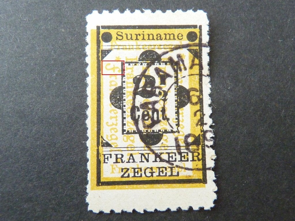 plaatfout  suriname  22A , gestempeld., Verzenden, Gestempeld