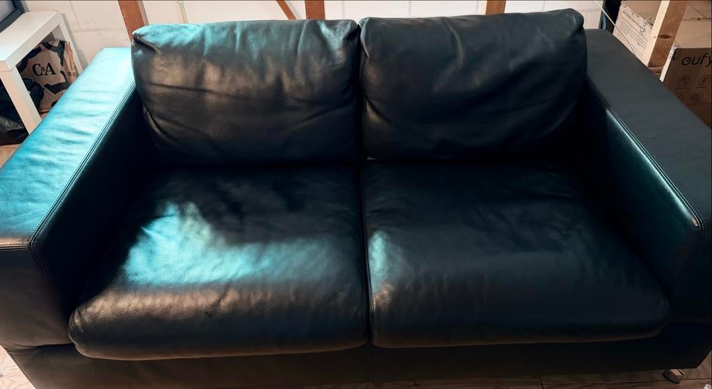 Machalke leren tweezitsbank, Gebruikt, 150 tot 200 cm, Tweepersoons, Ophalen of Verzenden