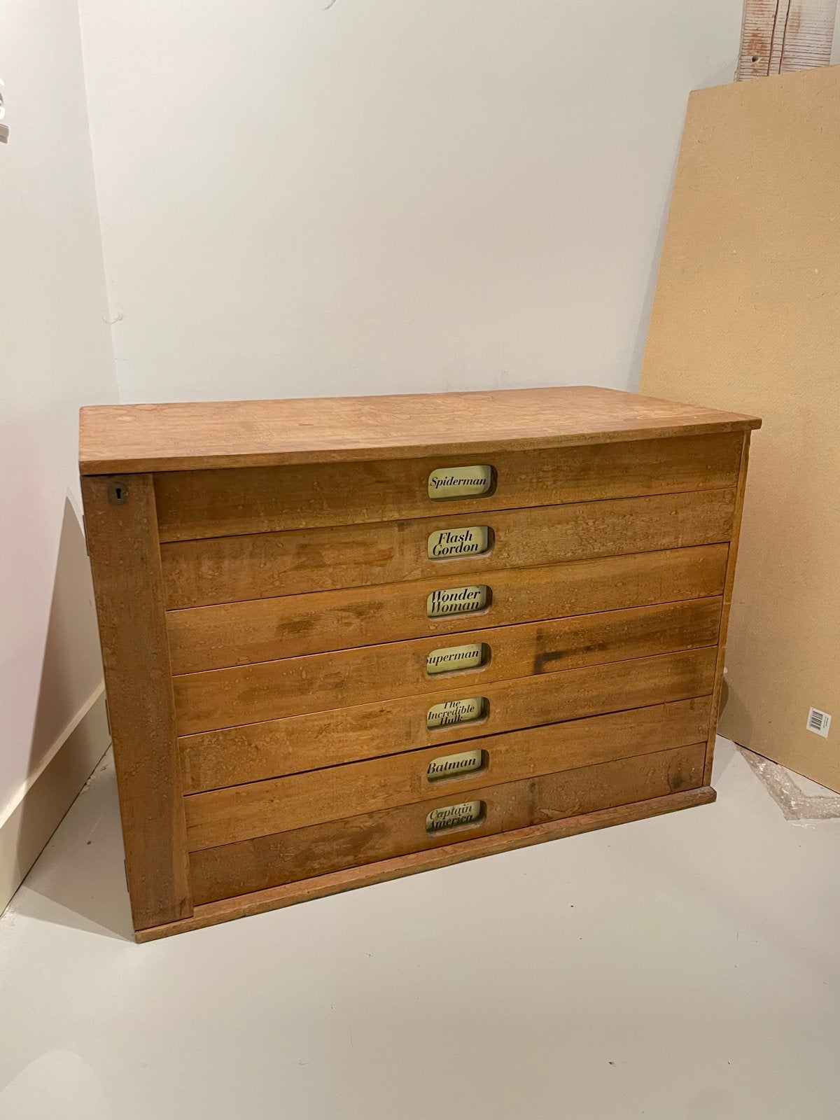 Vintage houten schoolkast met laden, Ophalen