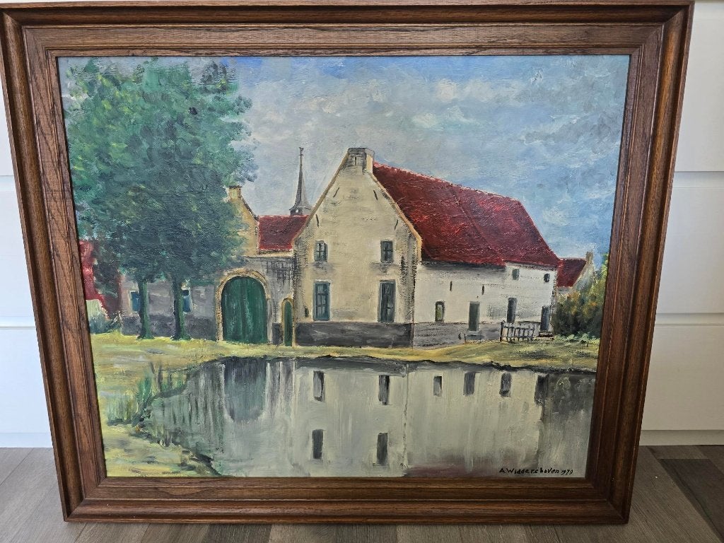 "Schone Poel" (1979) – door grottekenaar A. Widdershoven, Ophalen, Impressionistisch, Gedateerd, Olieverf