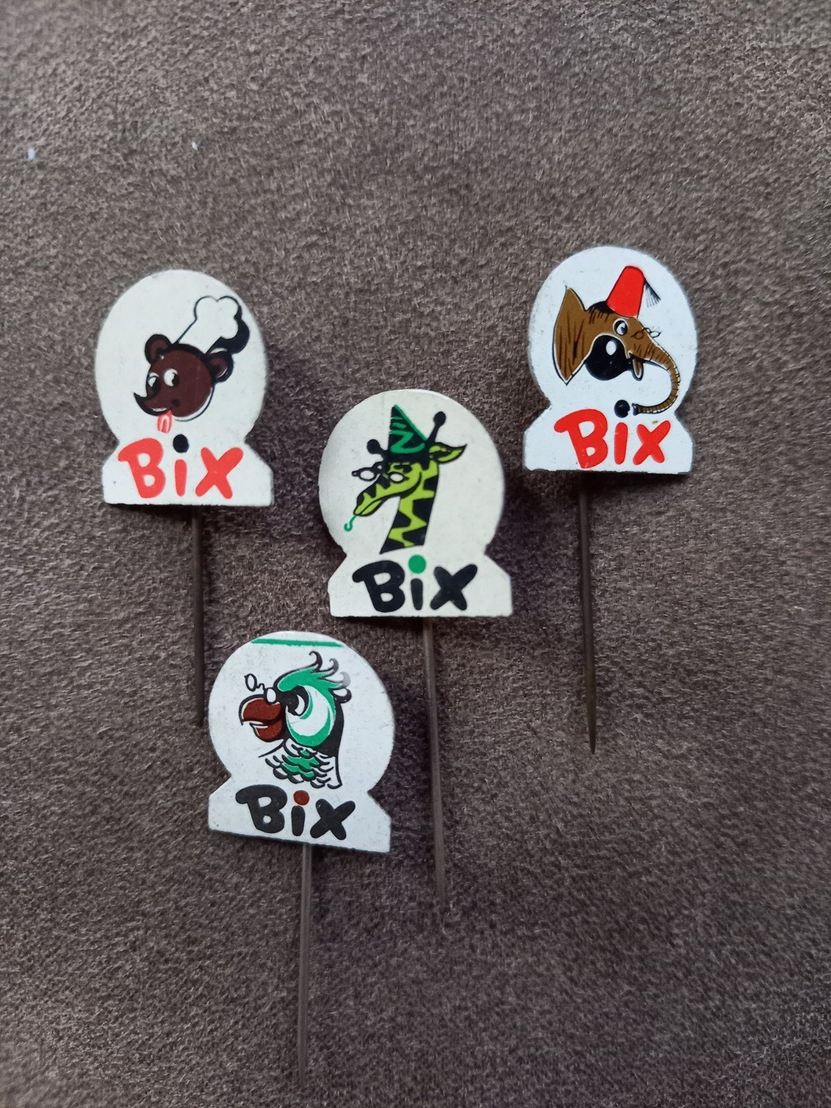 Speldjes Bix , Muis - olifant - giraf - papegaai, Verzamelen, Ophalen of Verzenden, Gebruikt