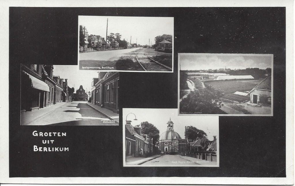 Berlikum (Frl.) Groeten uit, vierluik, FOTOKAART, ca. 1930, Ophalen of Verzenden, 1920 tot 1940, Ongelopen, Friesland
