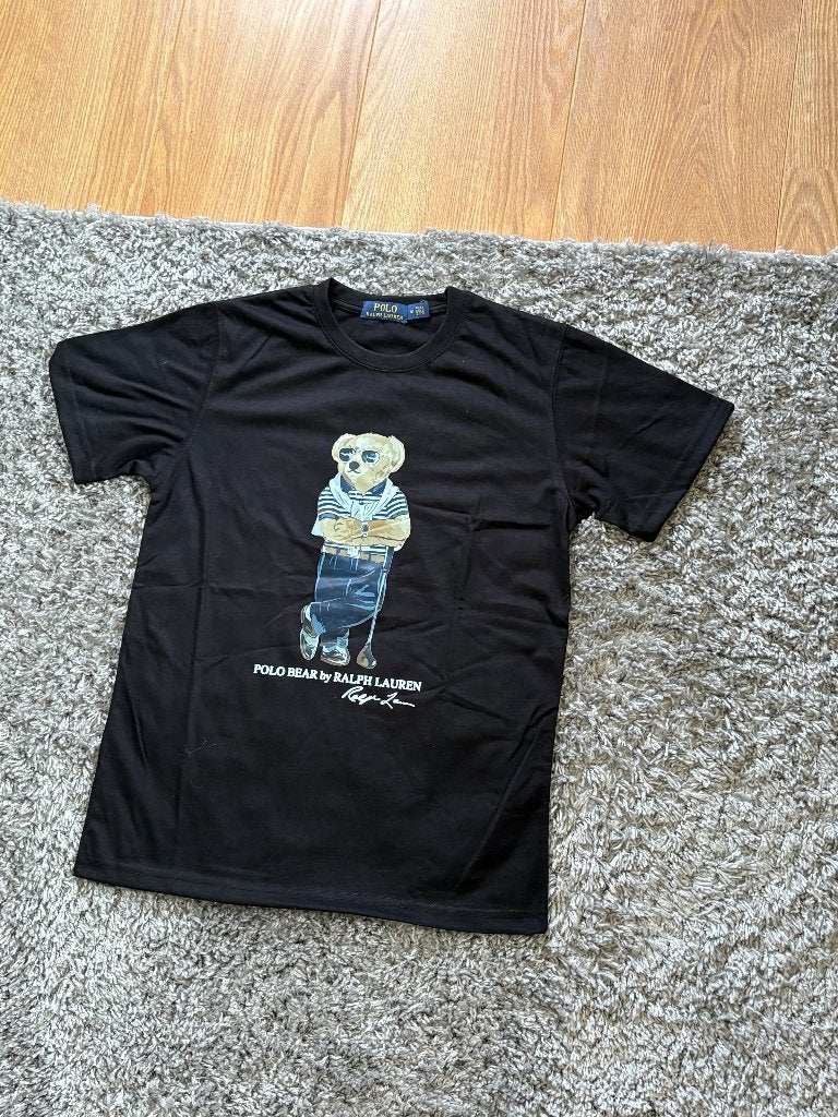 Ralph Lauren T-Shirt Zwart met Beer Frontprint in Maat M, Maat 48/50 (M), Zwart, Ophalen of Verzenden, Zo goed als nieuw