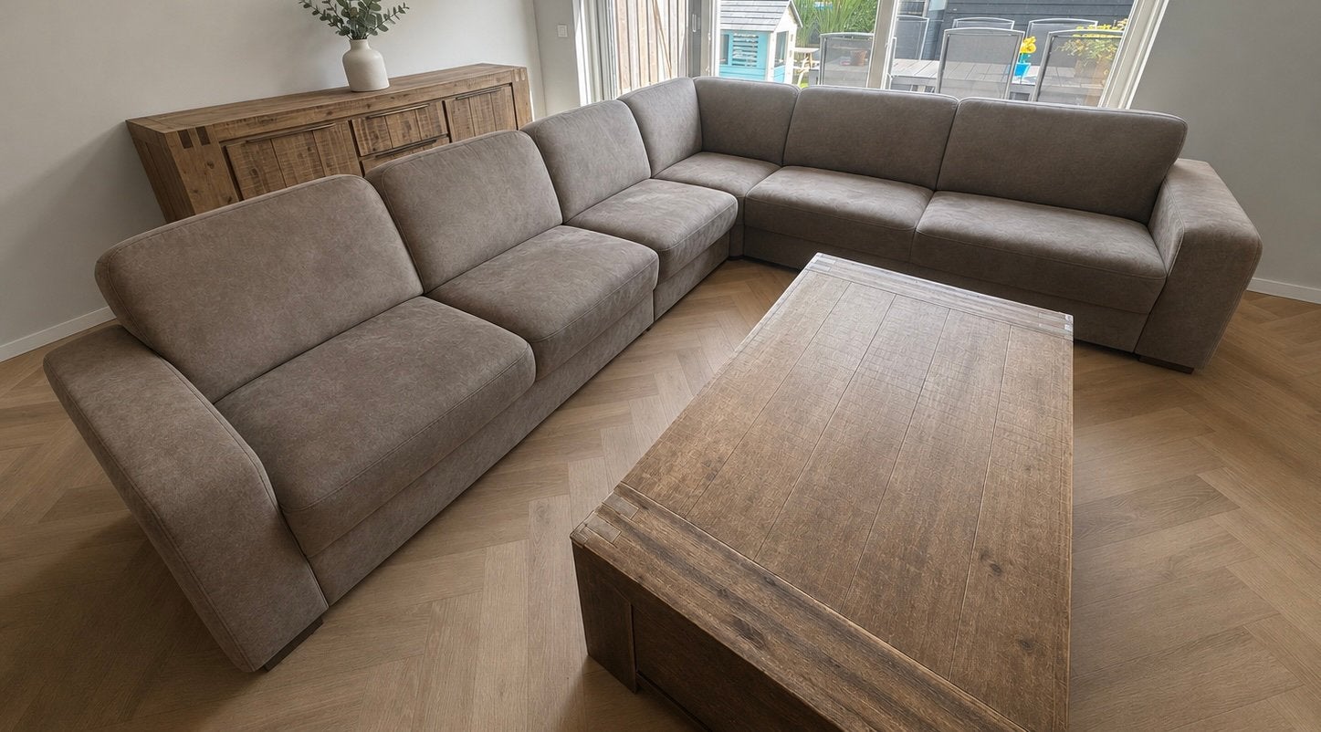 Pronto Wonen modulaire hoekbank – taupe – suède look, Ophalen, Gebruikt, Stof