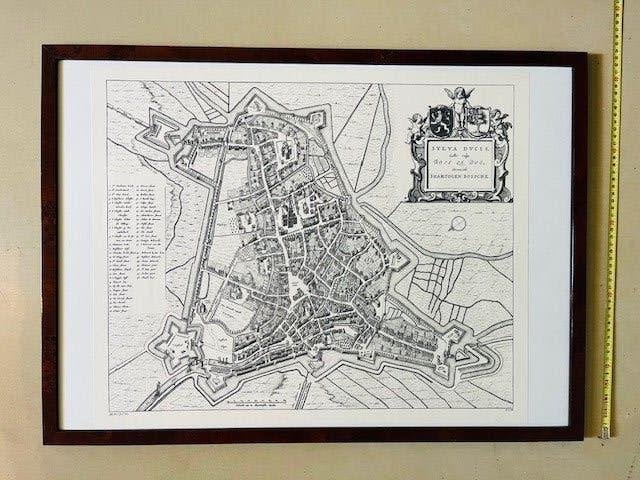Ingelijste historische kaart Den Bosch Joan Blaeu repro, Ophalen of Verzenden, 1800 tot 2000, Nederland, Landkaart