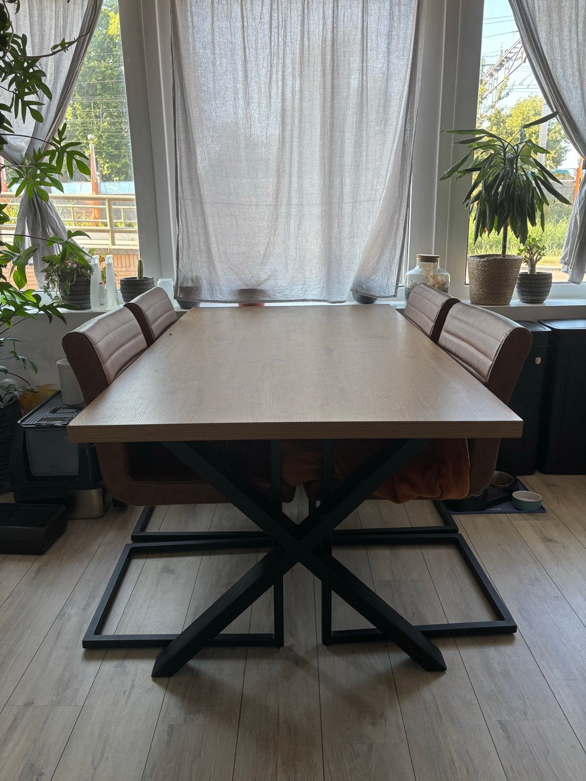 Eettafel WoonExpress 160x75x90 cm met metalen X-poten, Ophalen, Gebruikt, 50 tot 100 cm, Vier personen