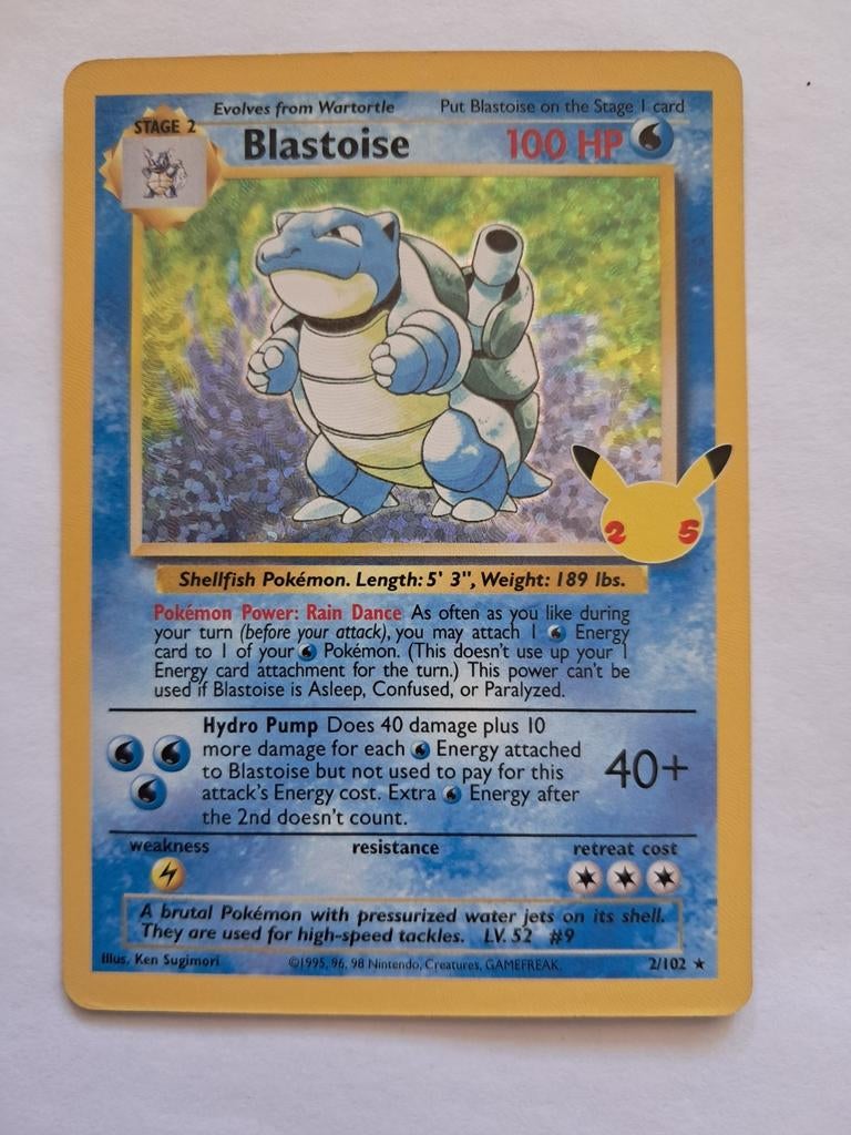 Blastoise 2/102 Celebrations, Hobby en Vrije tijd, Verzamelkaartspellen | Pokémon, Ophalen of Verzenden, Nieuw, Losse kaart, Foil