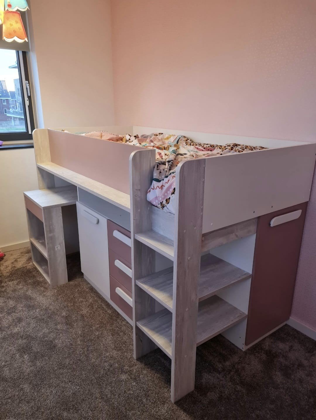 Hoogslaper met bureau, kast en extra plank, Ophalen, 85 tot 100 cm, Gebruikt, Hoogslaper of Stapelbed