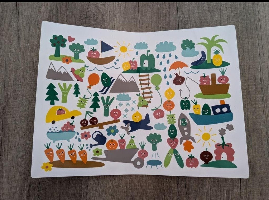 Leuk kinder placemat met vrolijke groenten en fruit, Ophalen of Verzenden, Zo goed als nieuw