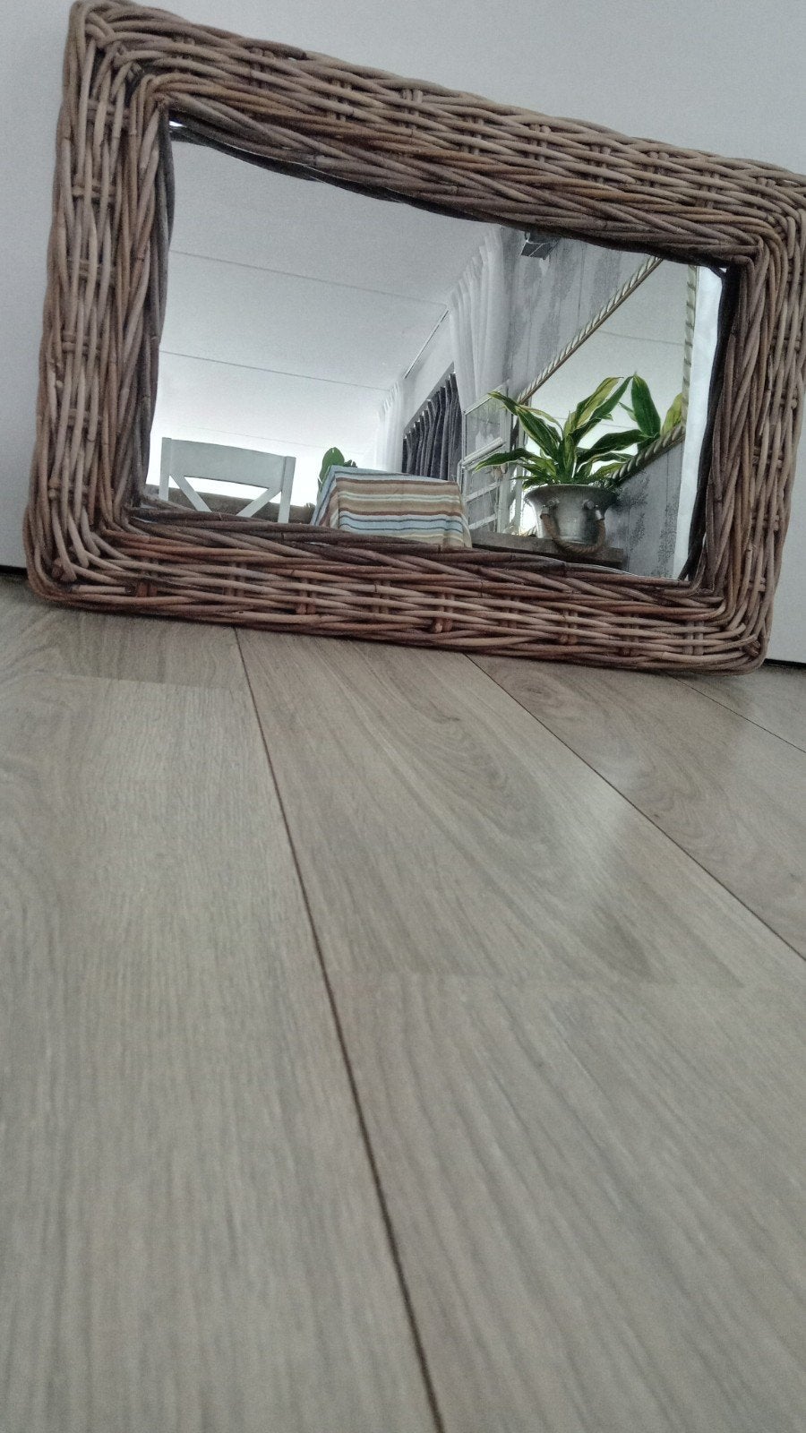 Spiegel met rieten omlijsting netjes, Ophalen, Minder dan 50 cm, Zo goed als nieuw, Minder dan 100 cm