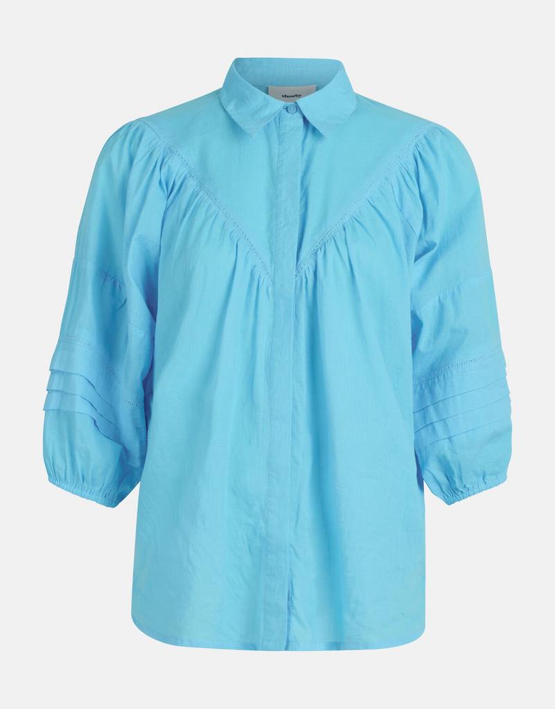Shoeby blouse katoen blauw turquoise met ballon mouw, Ophalen of Verzenden, Zo goed als nieuw, Maat 38/40 (M), Blauw