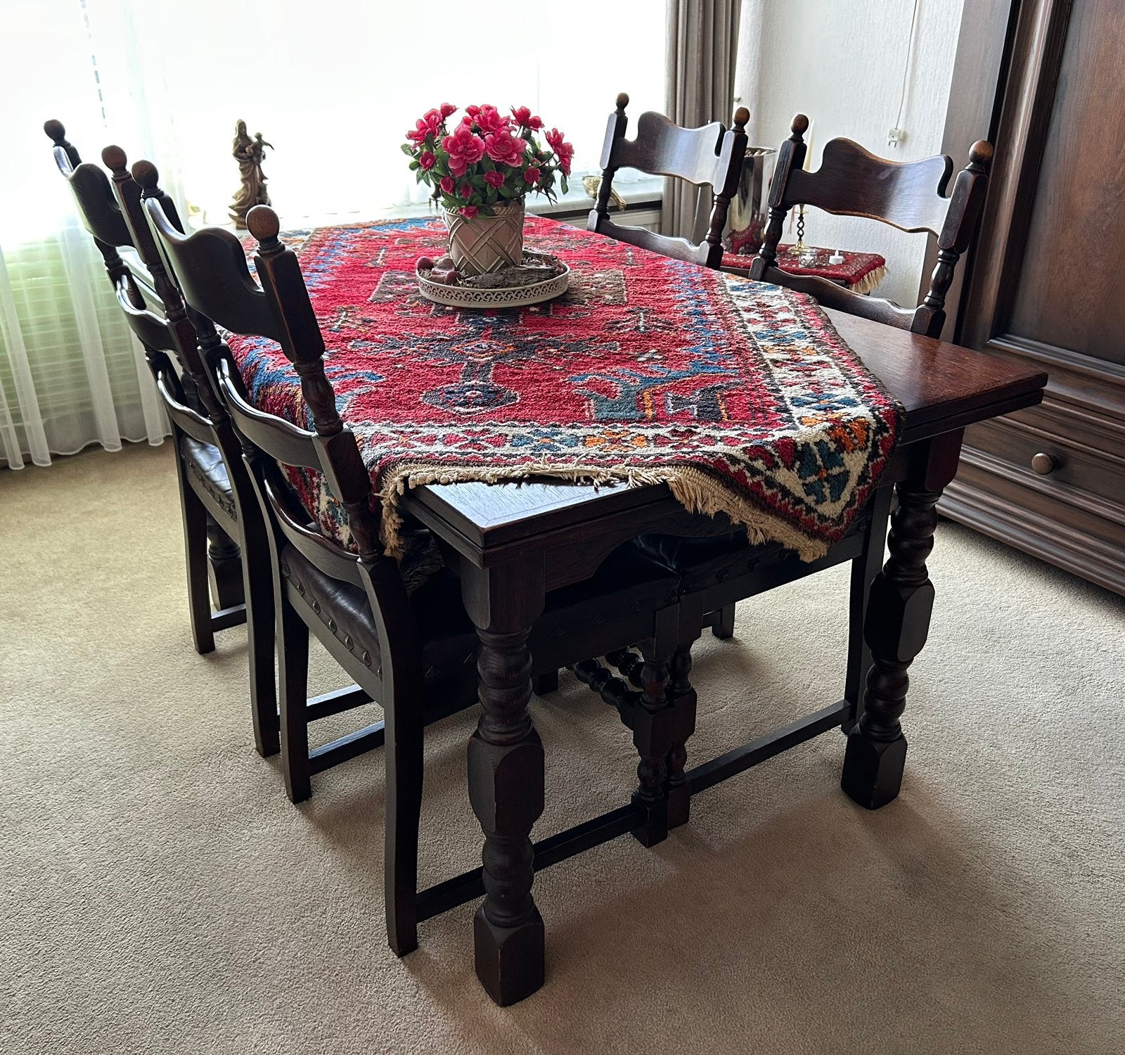 Eetkamertafel + 4 stoelen, Antiek en Kunst, Ophalen