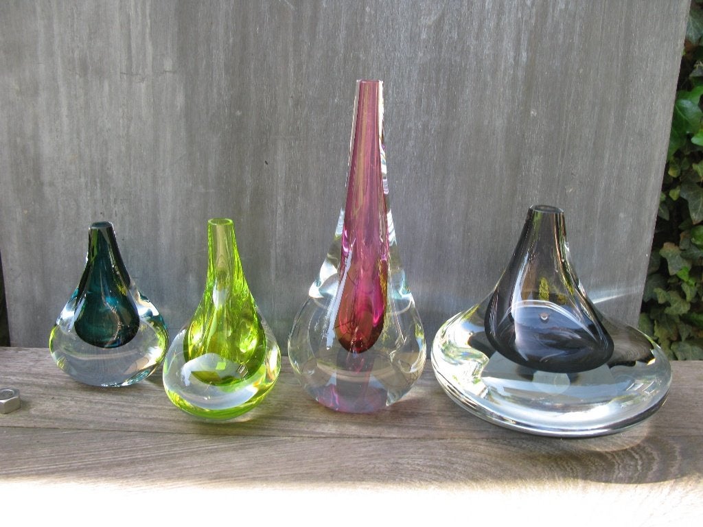 4 DESIGNVAZEN "DROPLET" SKLO-STUDIO TJECHIE, Glas, Meerkleurig, Vaas, Handgemaakt