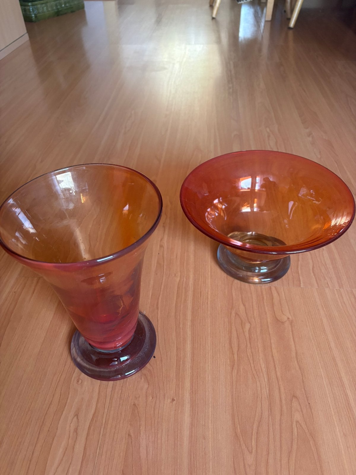 Glazen set vaas en schaal, Ophalen of Verzenden, Zo goed als nieuw, Oranje, Glas