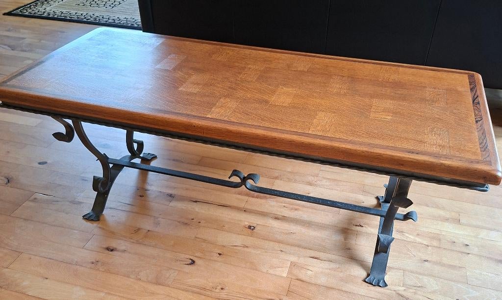 Salontafel met smeedijzeren onderstel, Gebruikt, 100 tot 150 cm, Rechthoekig, 50 tot 100 cm