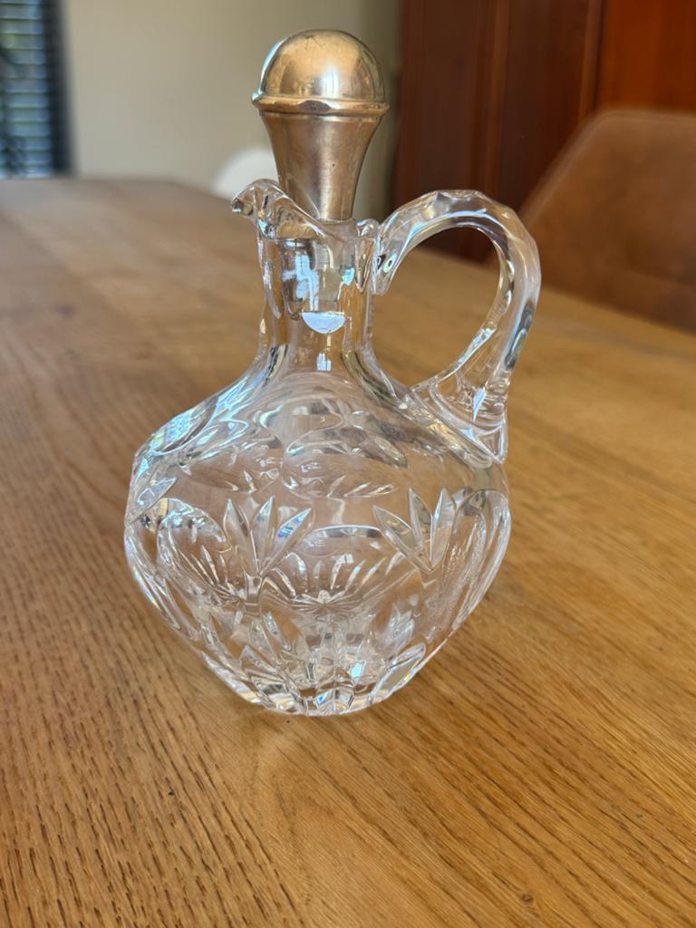 Antieke kristallen karaf met zilveren dop, Antiek en Kunst, Ophalen of Verzenden