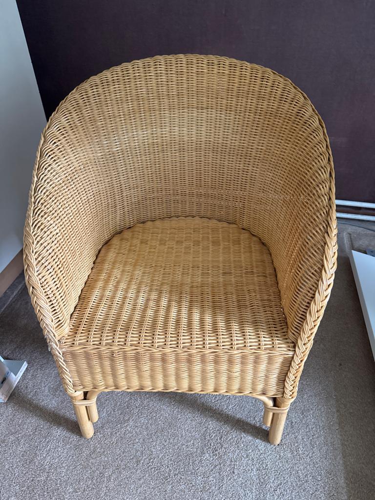 Rotan stoel, rieten fauteuil, vintage, Huis en Inrichting, Stoelen, Gebruikt, Overige kleuren, Riet of Rotan, Ophalen of Verzenden
