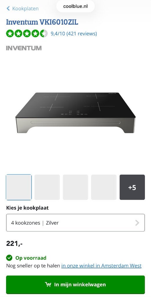 Inductieplaat inventum, Nieuw, Inductie, Vrijstaand, 85 tot 90 cm