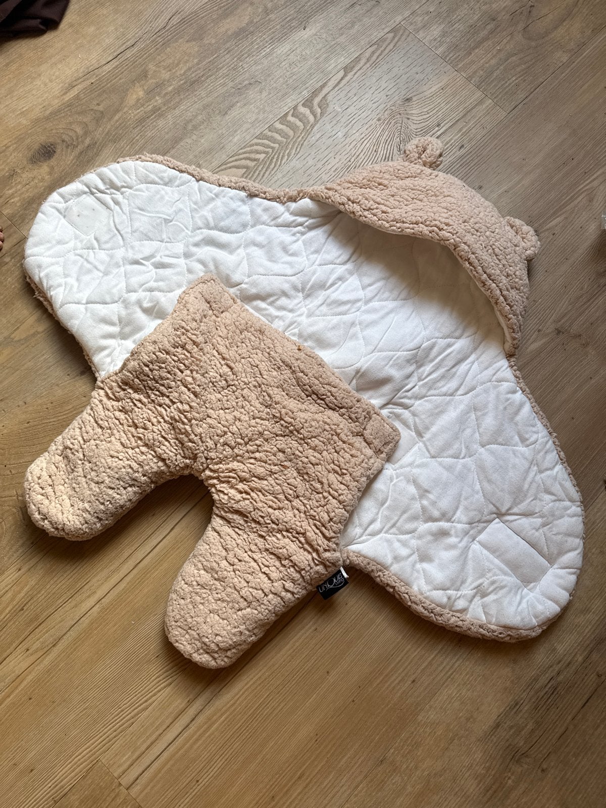 Wollen omslagdoek/voetenzak voor maxi-cosi of draagdoek, Gebruikt, Gevoerd, Voetenzak, Beige