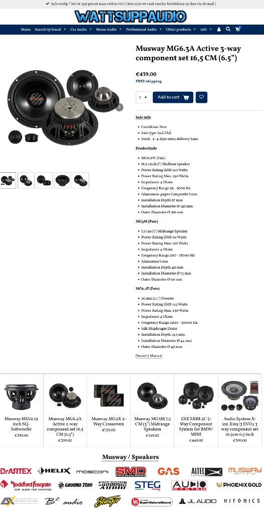 Musway MG6.3A Active 3-way Composet 16,5 CM (6.5”), Audio-design, Nieuw, Am Breilingsweg 3, 76709 Kronau, Duitsland, Ophalen of Verzenden