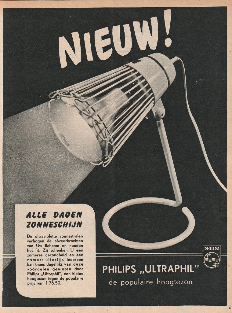 retro reclame 1954 Philips ultraphil hoogtezon zonneschijn, Verzenden, Overige typen