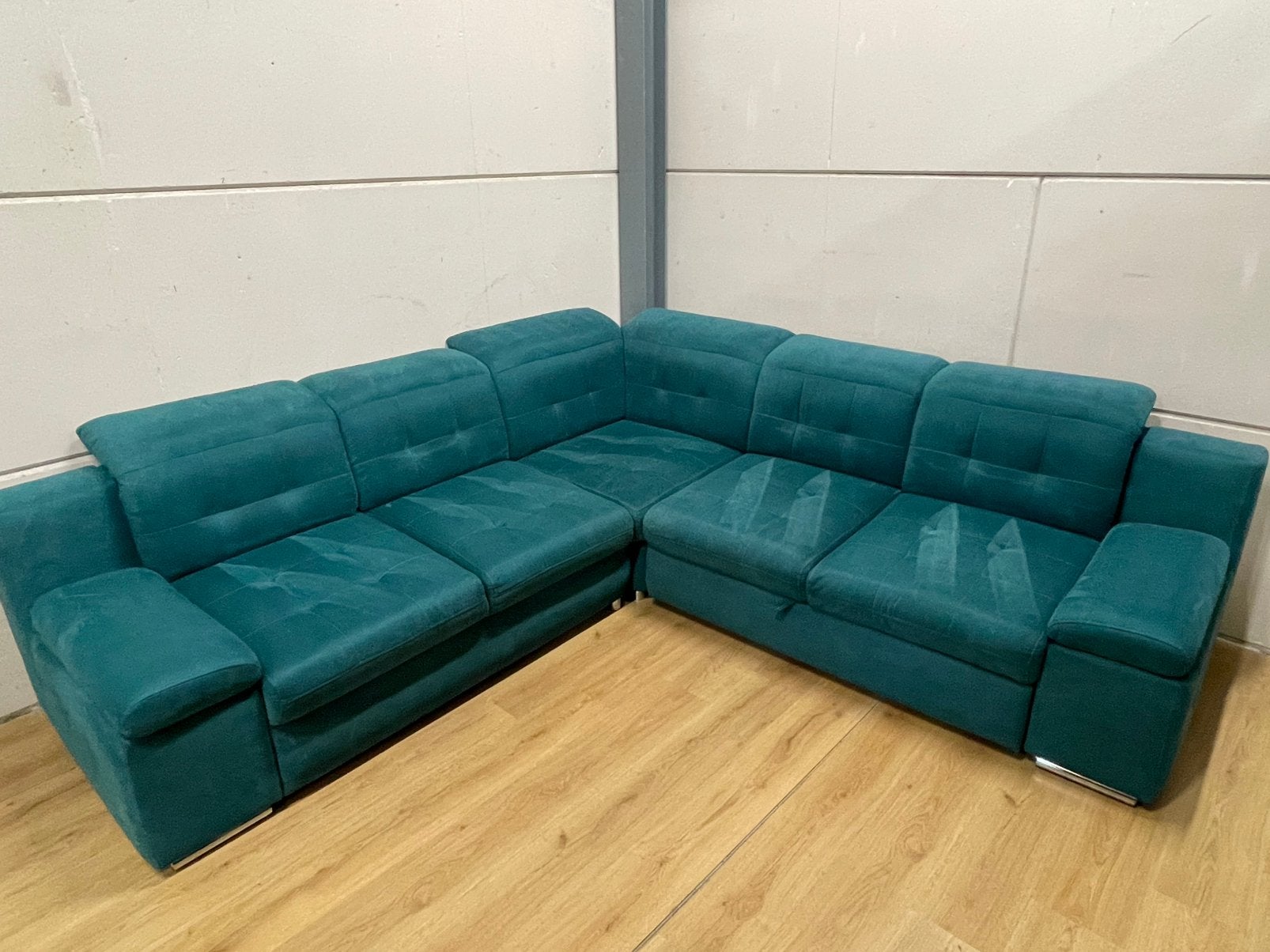 Mooie luxe blauw groen turquoise slaapbank - GEREINIGD!!!, Huis en Inrichting, Ophalen, 250 tot 300 cm, Luxe, Hoekbank