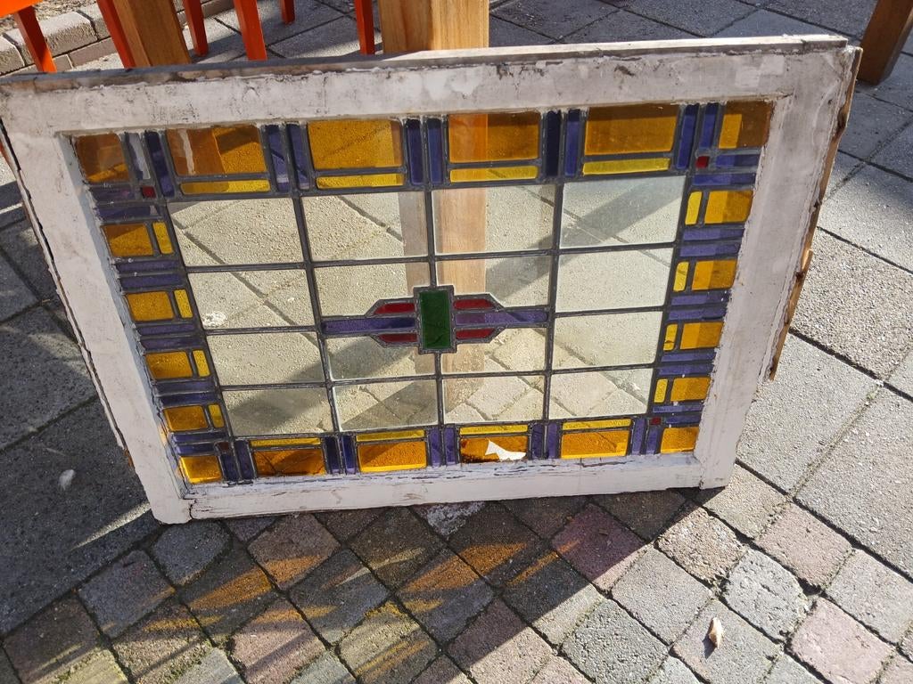 8 glas in loodraampjes., Doe-het-zelf en Verbouw, Glas en Ramen, Ophalen, Gevelraam of Ruit, Gebruikt, Minder dan 80 cm
