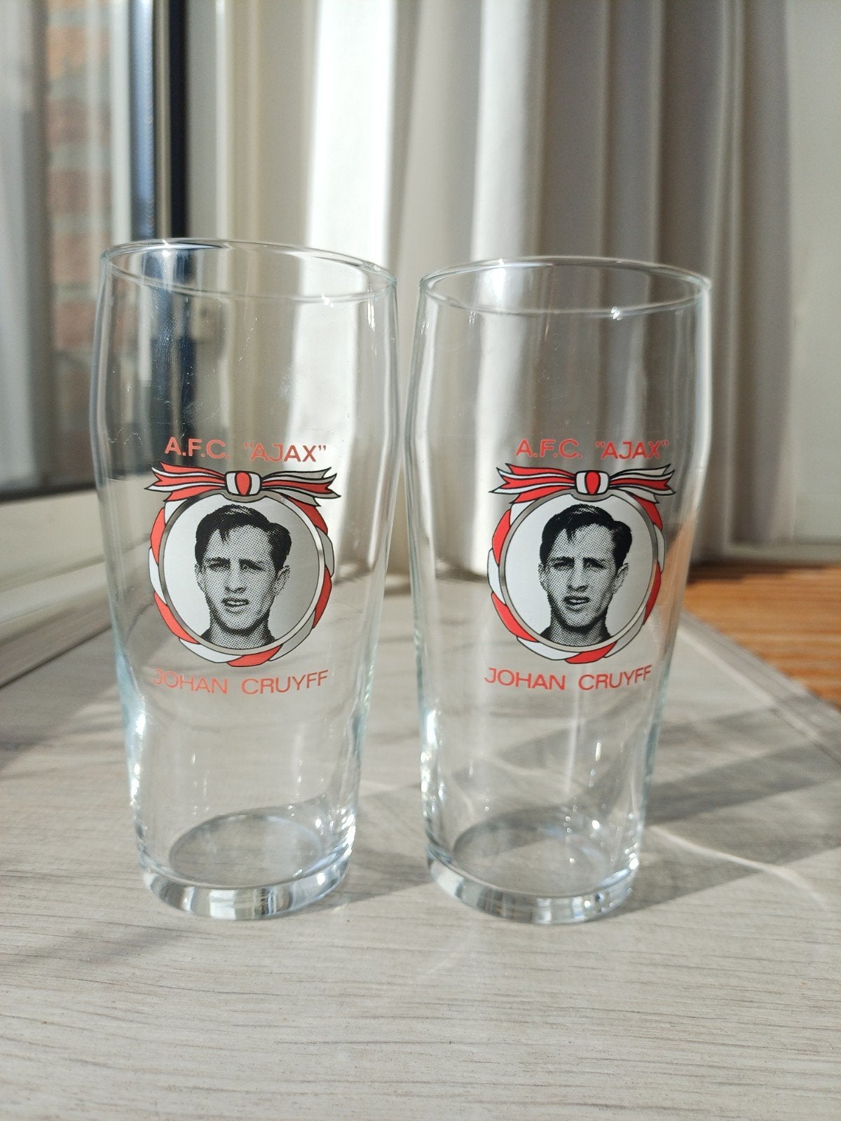 Set van 2 vintage Johan Cruijff Ajax glazen jaren 60, Verzamelen, Ophalen, Nieuw