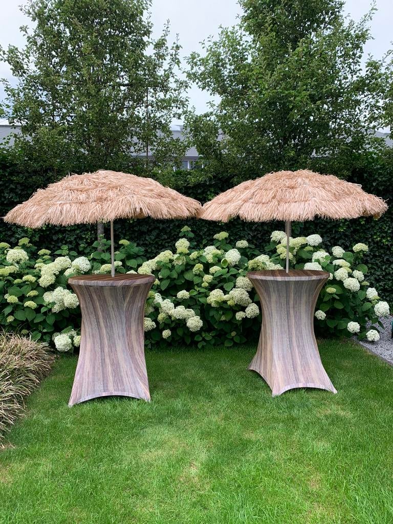 Statafel met hoes huren en raffia parasol div kleuren 12,50, Ophalen, Zo goed als nieuw, Overige